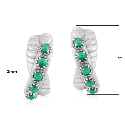 Sterling Silver Malachite Twist Hoop Earrings