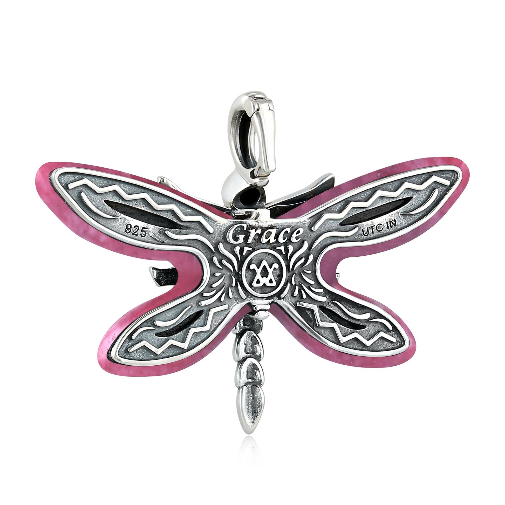 Sterling Silver Rhodonite Dragonfly Pendant Enhancer