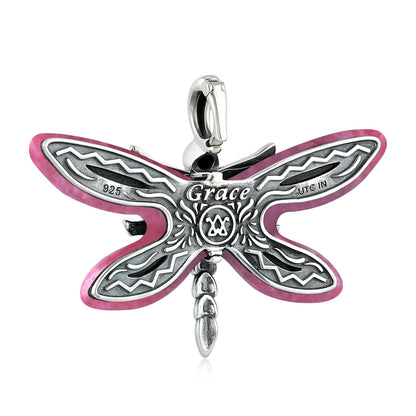 Sterling Silver Rhodonite Dragonfly Pendant Enhancer