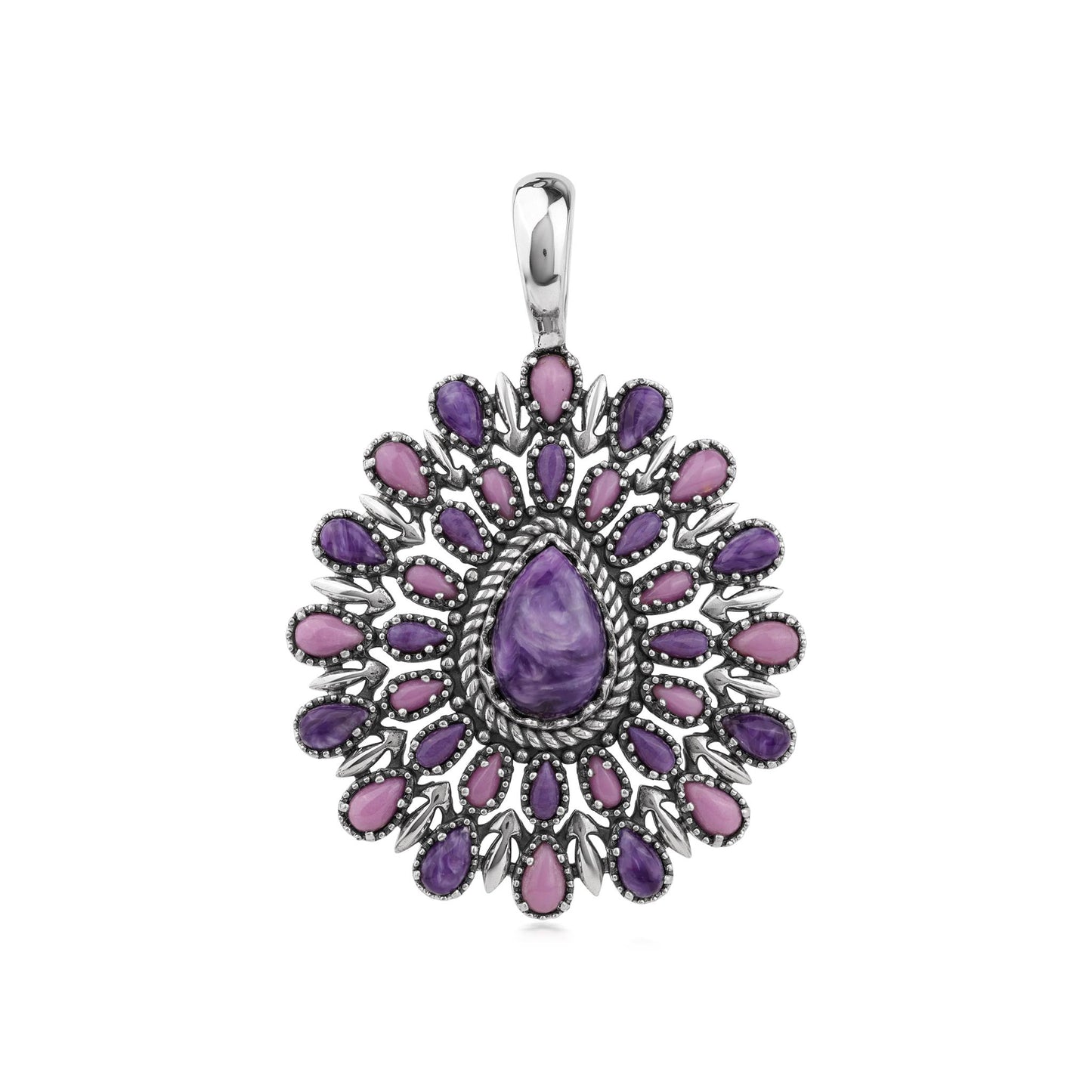 EXCLUSIVELY OURS! Sterling Silver Charoite and Phosphosiderite Pear Cluster Pendant Enhancer