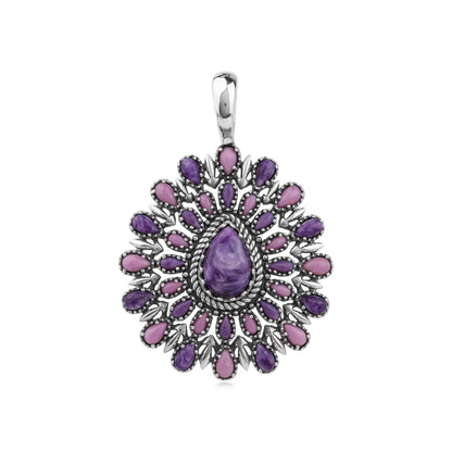 EXCLUSIVELY OURS! Sterling Silver Charoite and Phosphosiderite Pear Cluster Pendant Enhancer