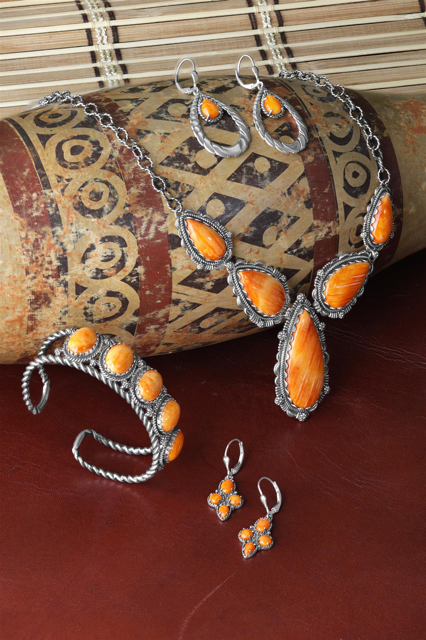 Genuine Orange Spiny Oyster Sterling Silver Lever Back Earrings