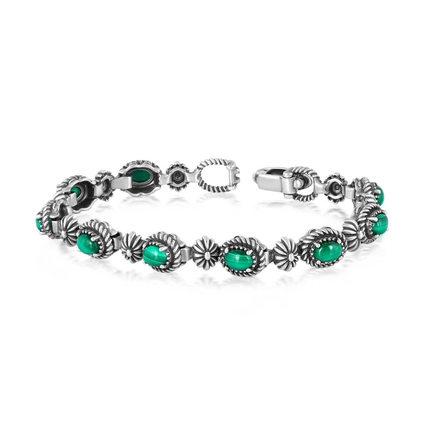Sterling Silver Oval Malachite Tennis Bracelet