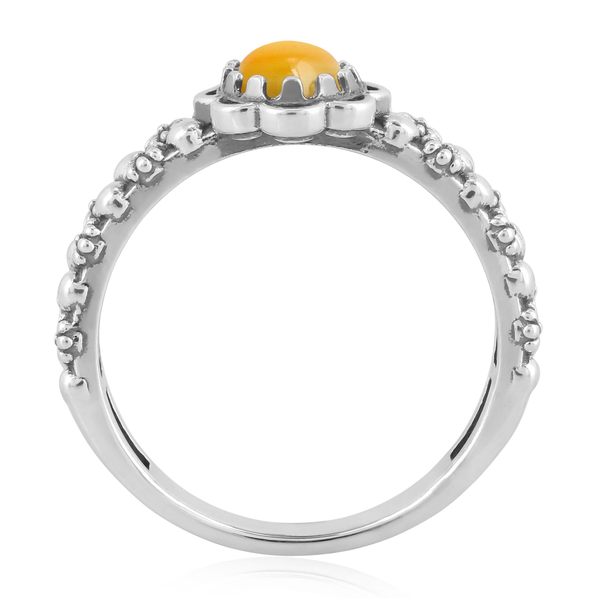 Sterling Silver Yellow Mother of Pearl Double Row Concha Flower Ring