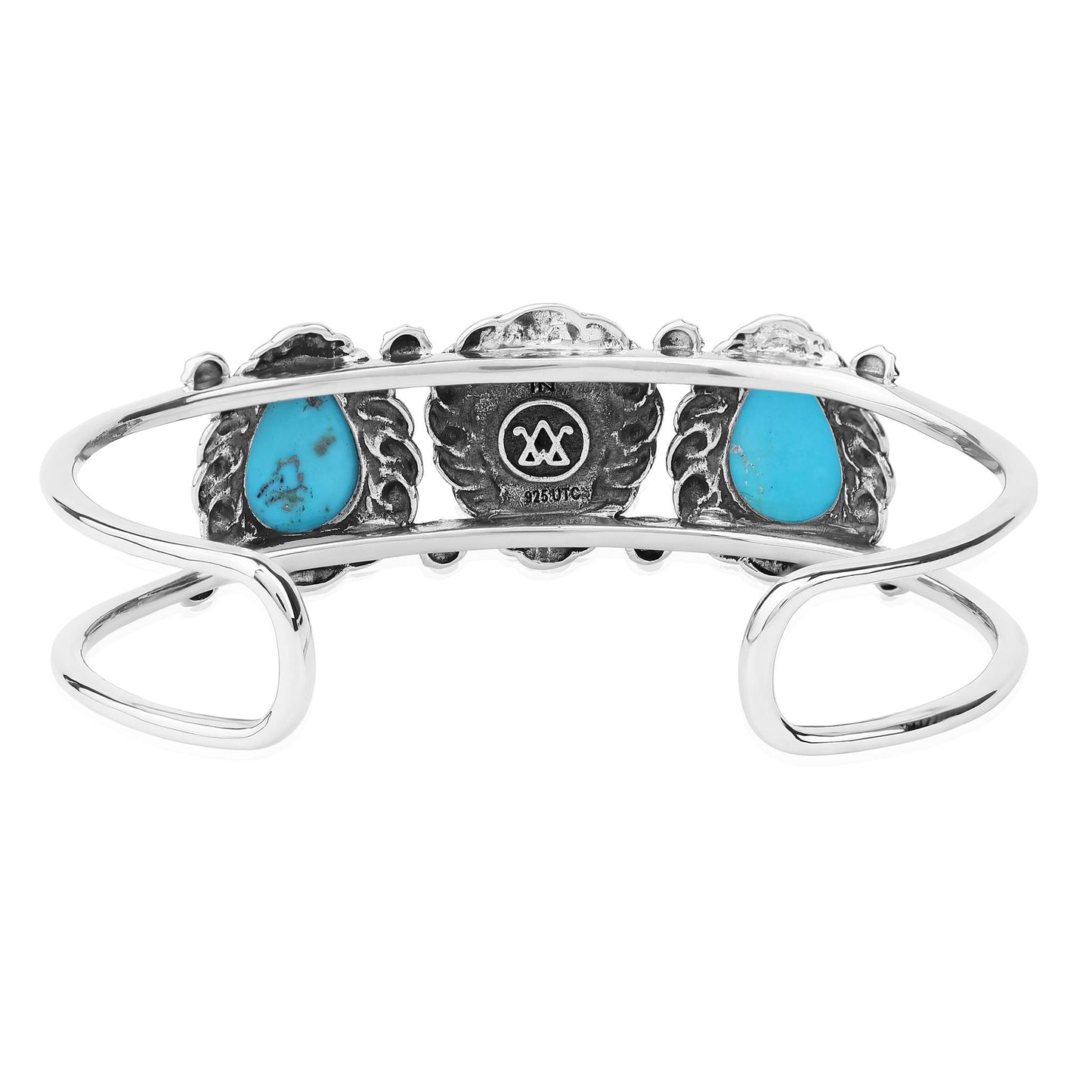 LIMITED EDITION! Sterling Silver Kingman Turquoise Pear Cut Rope Design Cuff Bracelet, Sizes Small to Large