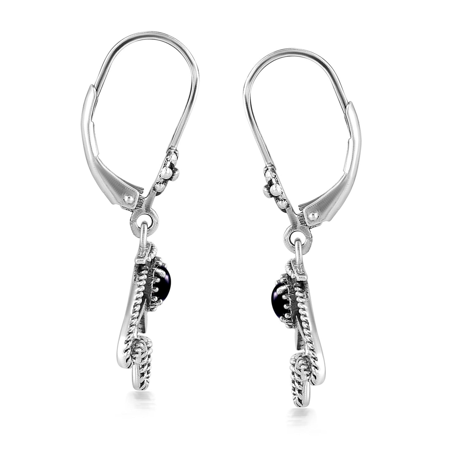 Sterling Silver Black Agate Bear Lever Back Earrings