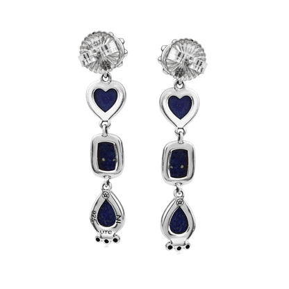 Sterling Silver Lapis Gemstone Heart, Rectangle and Pear Concha Post Dangle Earrings 