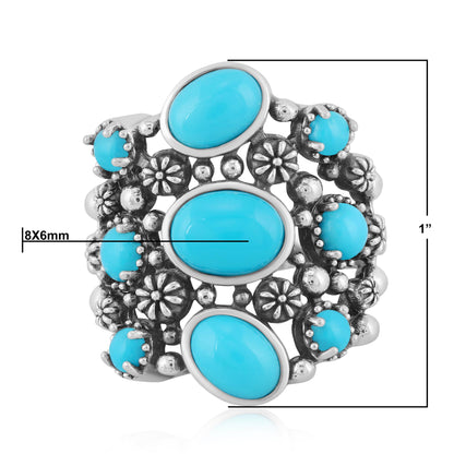 Sterling Silver Sleeping Beauty Turquoise 9-Stone Cluster Ring