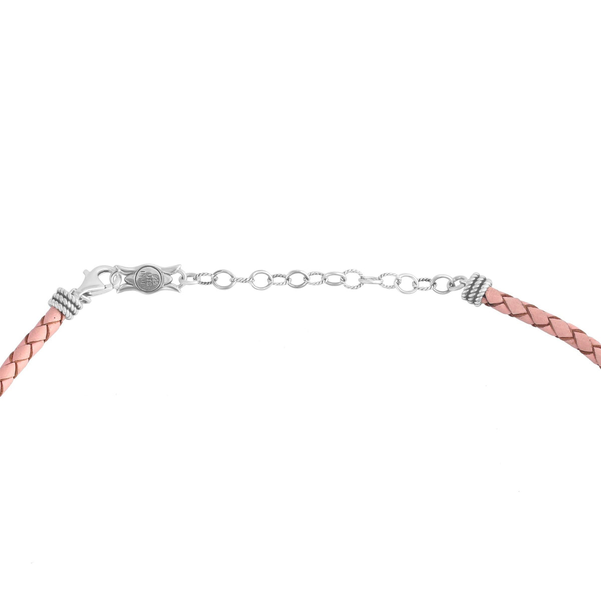 Sterling Silver Rhodonite Pink Leather Cluster Necklace, 17 to 20 Inches