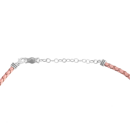 Sterling Silver Rhodonite Pink Leather Cluster Necklace, 17 to 20 Inches