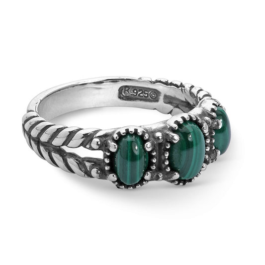 Sterling Silver Green Malachite Gemstones Ring