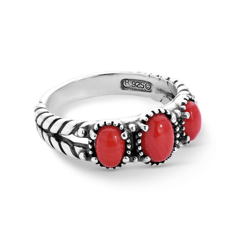Sterling Silver Red Coral Gemstone Ring