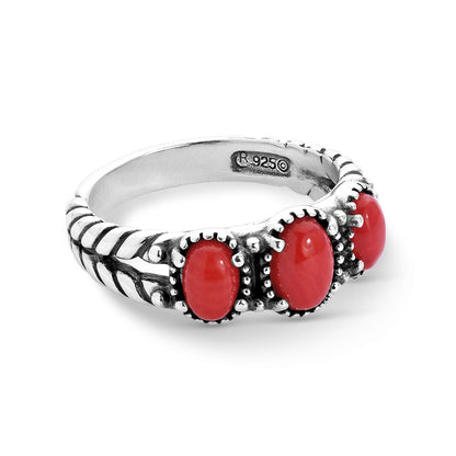 Sterling Silver Red Coral Gemstone Ring