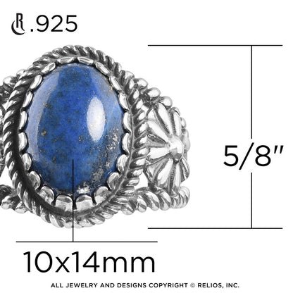 Sterling Silver Denim Lapis Gemstone Concha Flower Ring Sizes 5 to 10