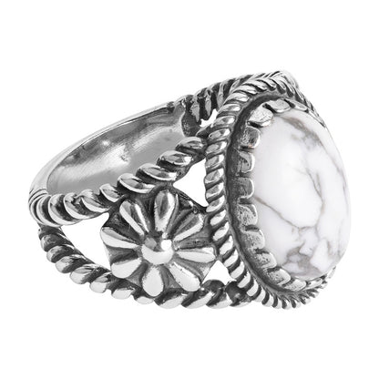 Sterling Silver White and Gray Howlite Bold Ring