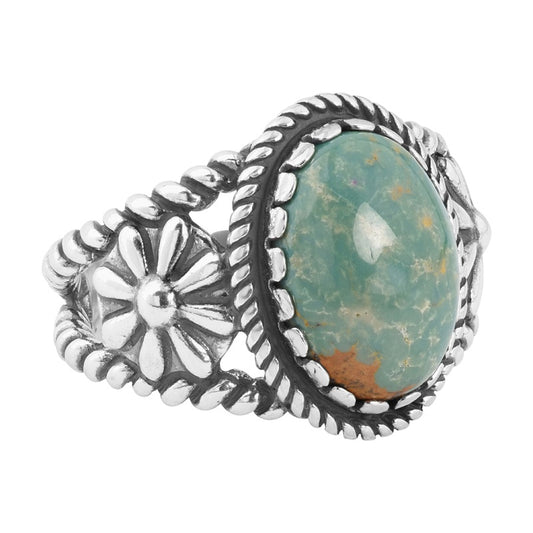 Sterling Silver Green Turquoise Gemstone Floral Rope Ring Size 5 to 10