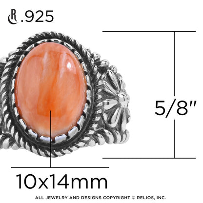 Sterling Silver Women's Ring Orange Spiny Oyster Gemstone Concha Flower Sizes 5 to 10