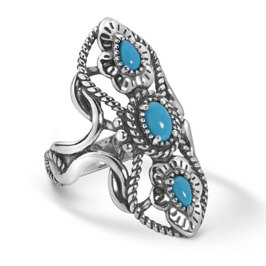 Sterling Silver Turquoise Elongated Rope Ring