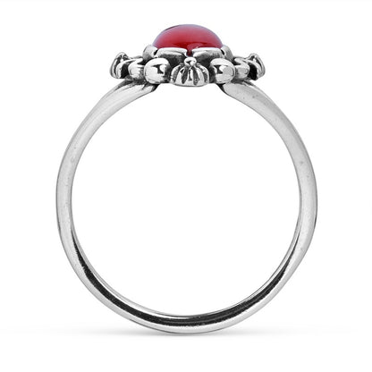 Sterling Silver Red Coral Gemstone Oval Ring Size 5 to 10