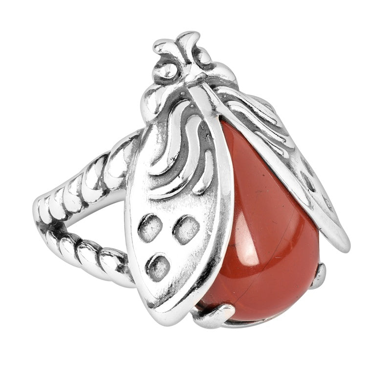 Sterling Silver Red Jasper Gemstone Ladybug Ring Size 5 to 10 ...