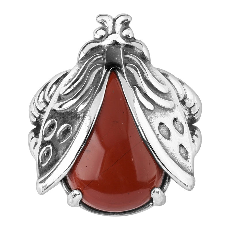 Sterling Silver Red Jasper Gemstone Ladybug Ring Size 5 to 10