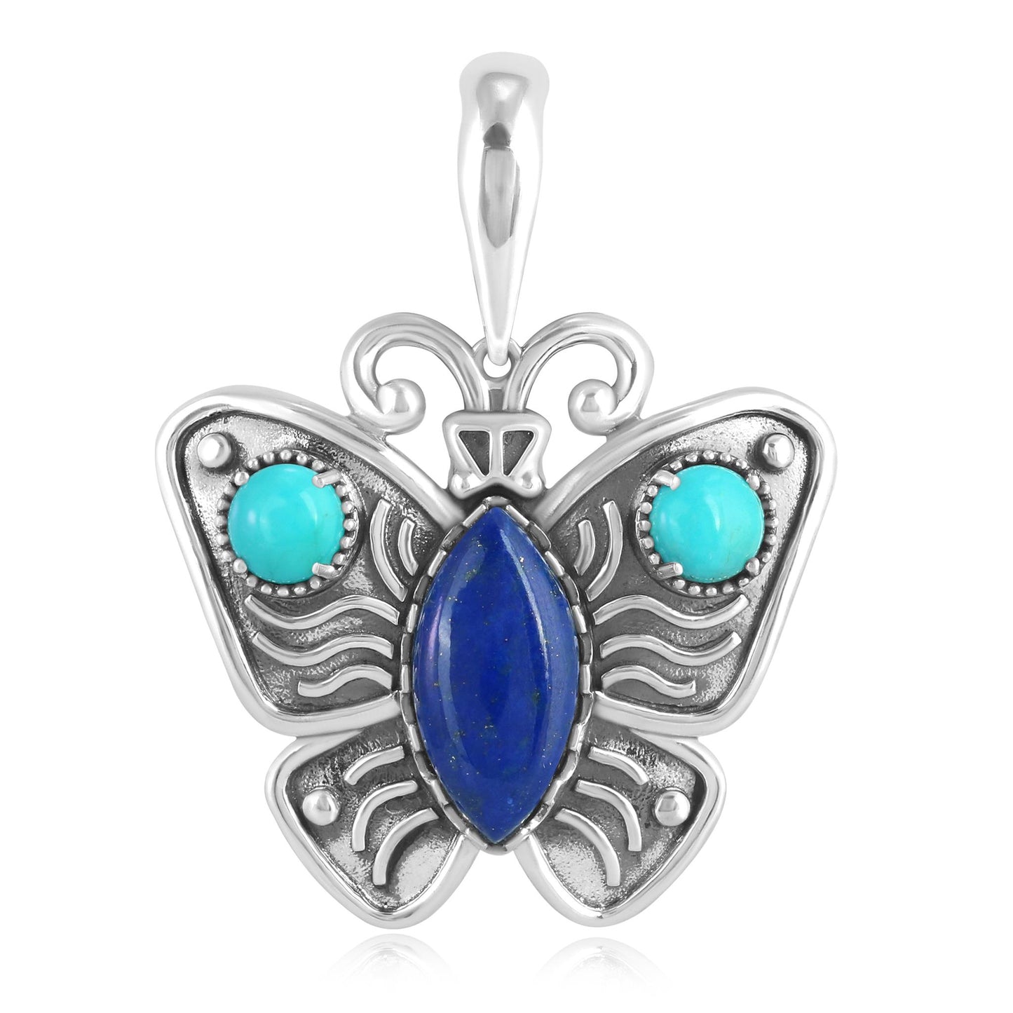 Sterling Silver Lapis and Kingman Turquoise Butterfly Pendant Enhancer