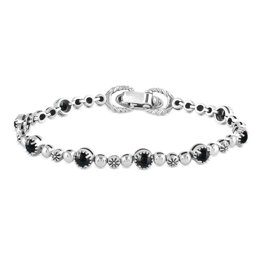 EXCLUSIVELY OURS! Sterling Silver Black Onyx Round Beaded Bracelet, Sizes Small to Large