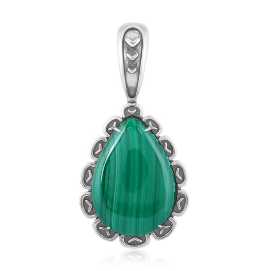 Sterling Silver Malachite Teardrop Pendant Enhancer