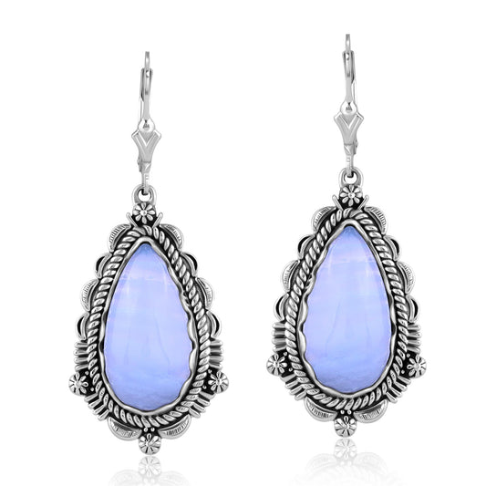 EXCLUSIVELY OURS! Sterling Silver Blue Lace Agate Pear-Shaped Dangle Earrings
