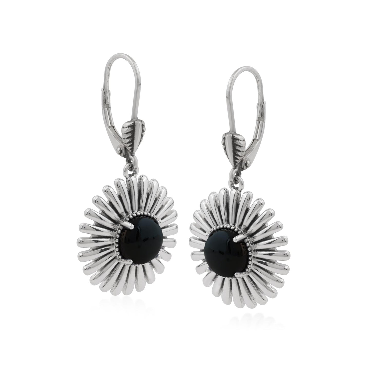  Sterling Silver Black Onyx Concha Ray Earrings