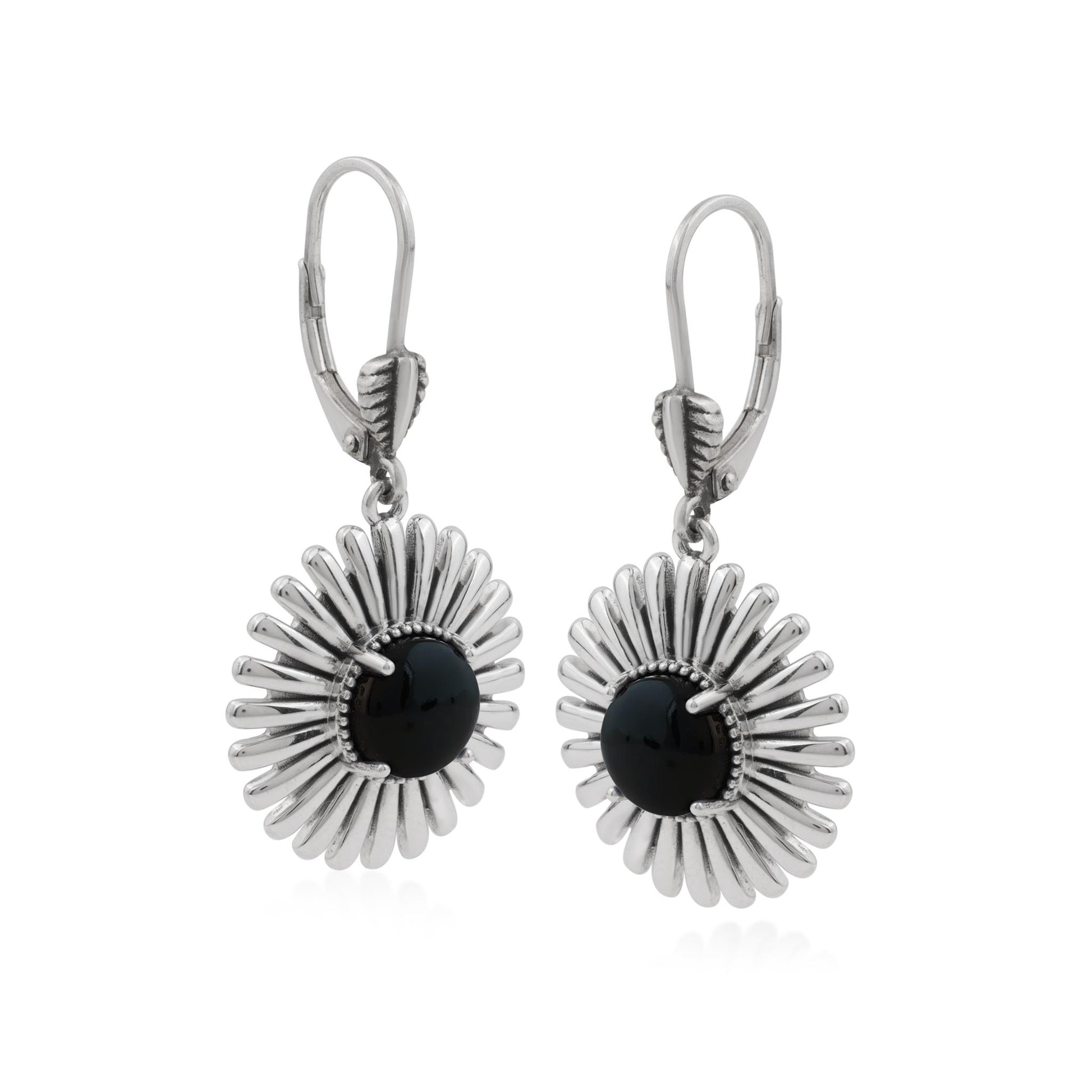  Sterling Silver Black Onyx Concha Ray Earrings