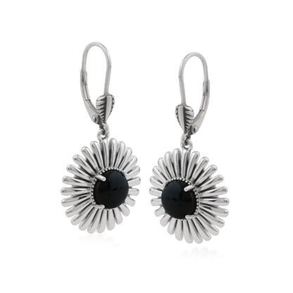  Sterling Silver Black Onyx Concha Ray Earrings