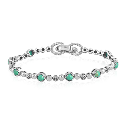 Sterling Silver Green Turquoise Round Beaded Bracelet, Sizes Small to Large