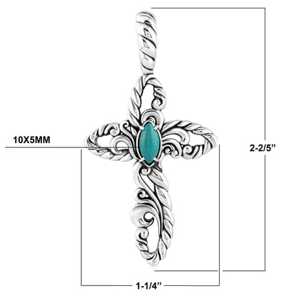 Sterling Silver Green Turquoise Rope Cross Pendant Enhancer