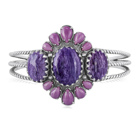 EXCLUSIVELY OURS! Sterling Silver Oval Charoite and Pear Phosphosiderite Cuff Bracelet