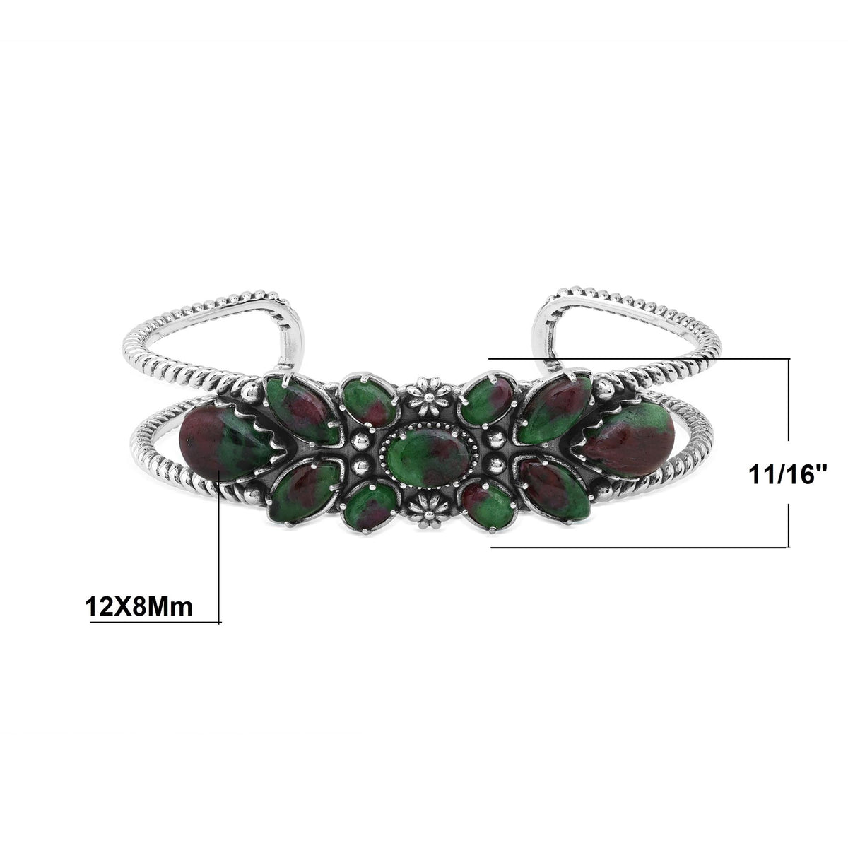 EXCLUSIVELY OURS! Sterling Silver Ruby Zoisite Cluster Cuff Bracelet