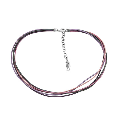 Sterling Silver Pink Leather 5 Strand Necklace, 17 to 20 Inches