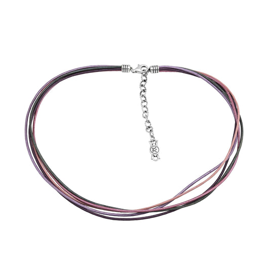 Sterling Silver Pink Leather 5 Strand Necklace, 17 to 20 Inches