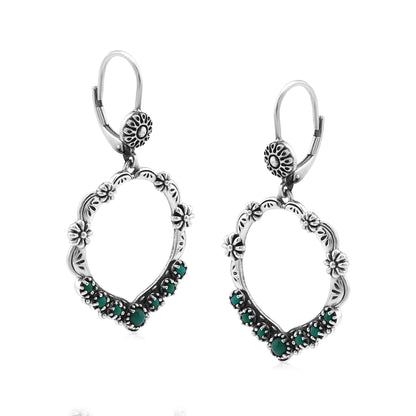 Sterling Silver Malachite Open Hoop Concha Lever Back Earrings