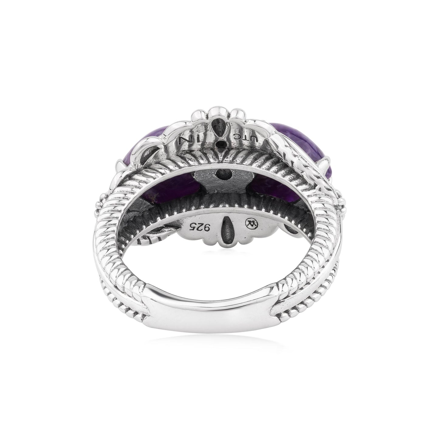 EXCLUSIVELY OURS! Sterling Silver Charoite Double Heart Ring, Sizes 5 to 11