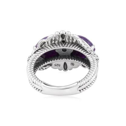 EXCLUSIVELY OURS! Sterling Silver Charoite Double Heart Ring, Sizes 5 to 11