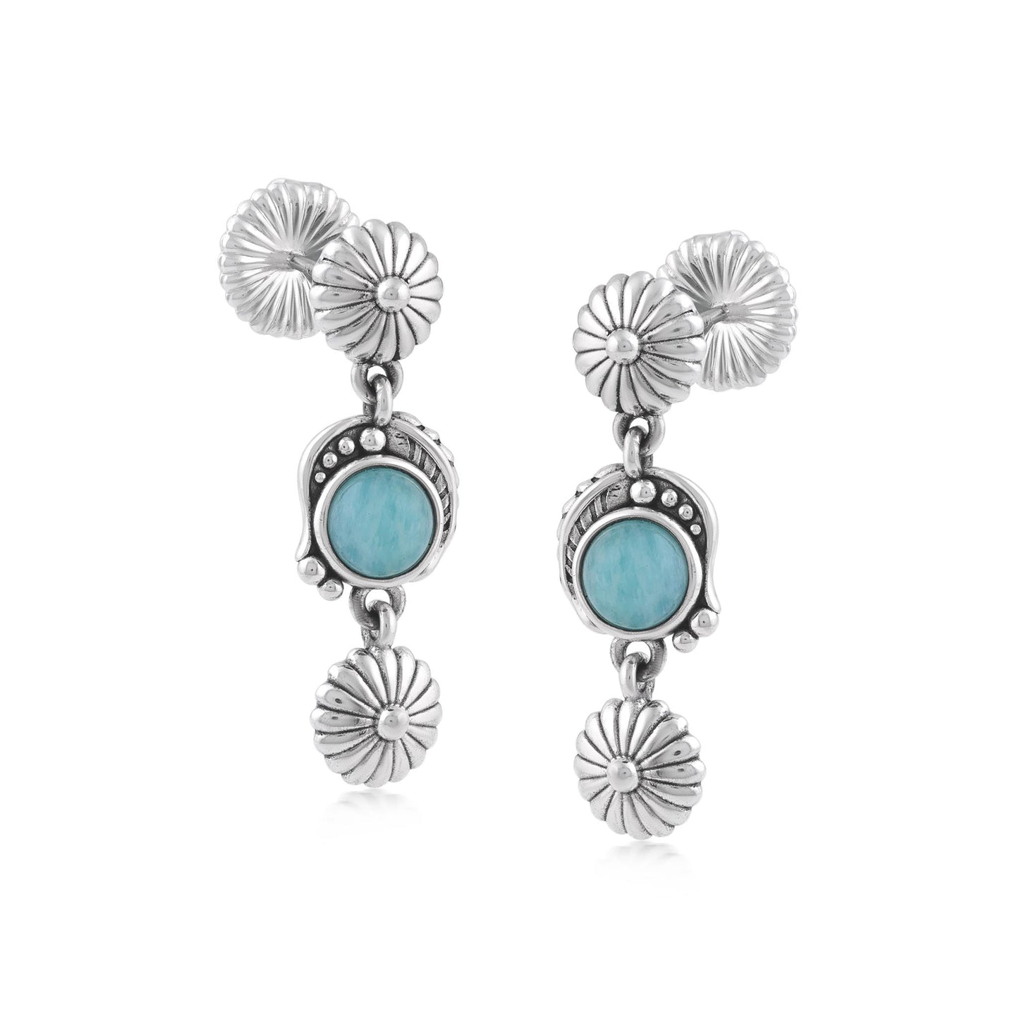 Sterling Silver Amazonite Leaf and Flower Dangle Earrings