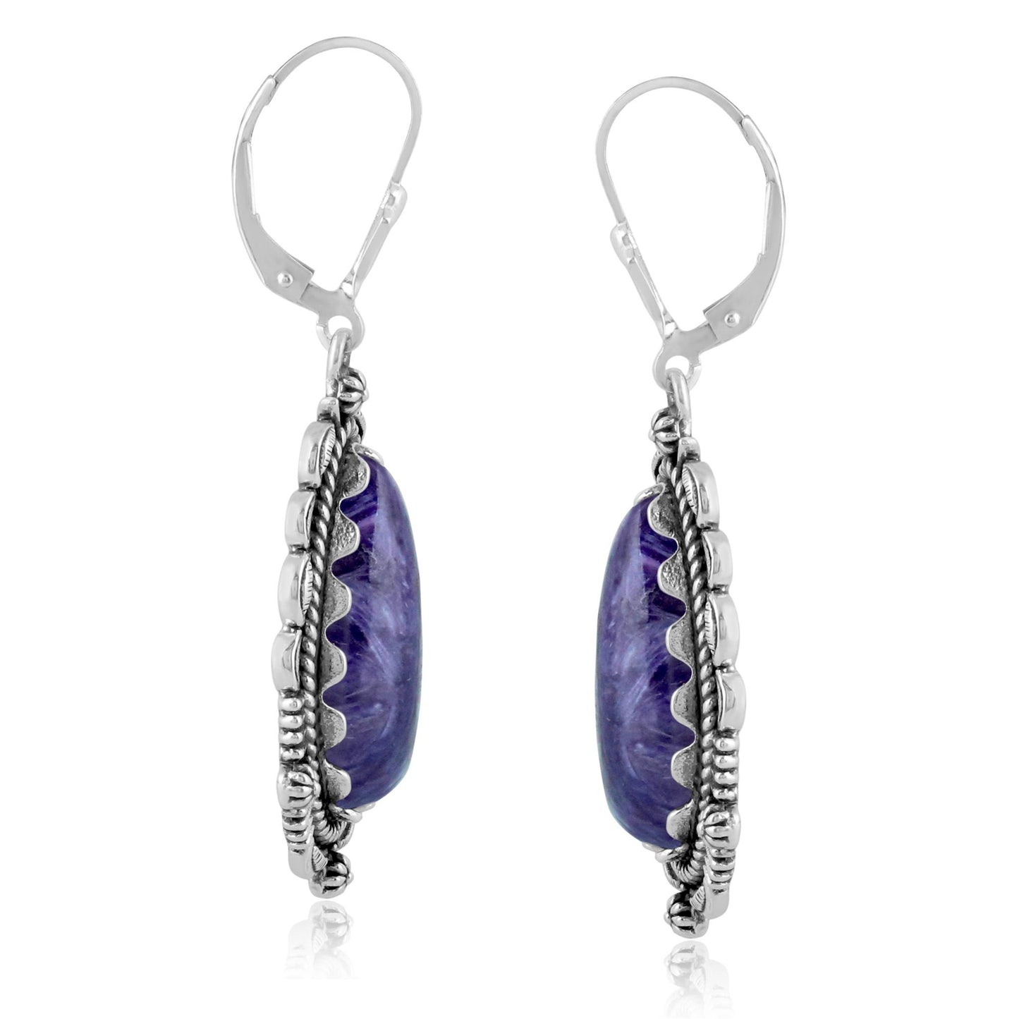 EXCLUSIVELY OURS! Sterling Silver Charoite Pear-Shaped Dangle Earrings