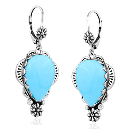 LIMITED EDITION! Sterling Silver Kingman Turquoise Pear-Cut Concha Earrings
