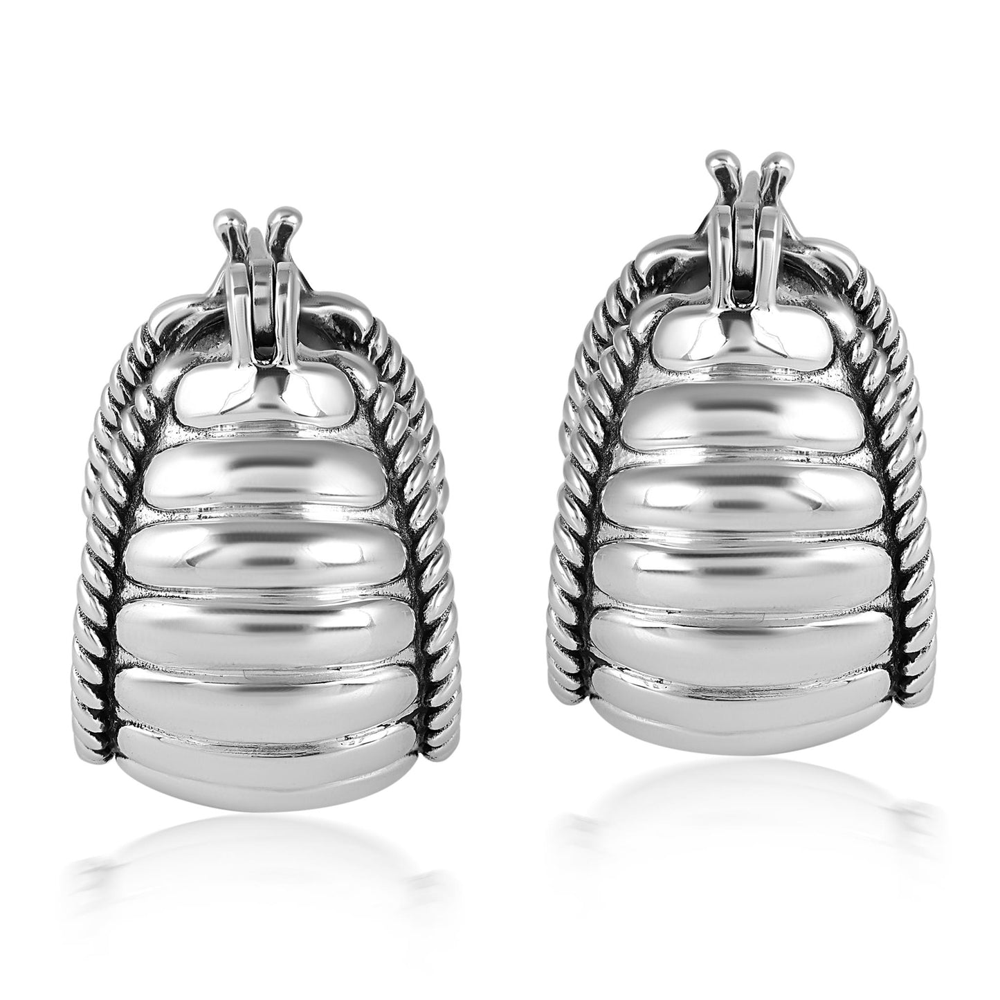 EXCLUSIVELY OURS! Sterling Silver Chunky Textured Rope Edge Huggie Hoop Earrings