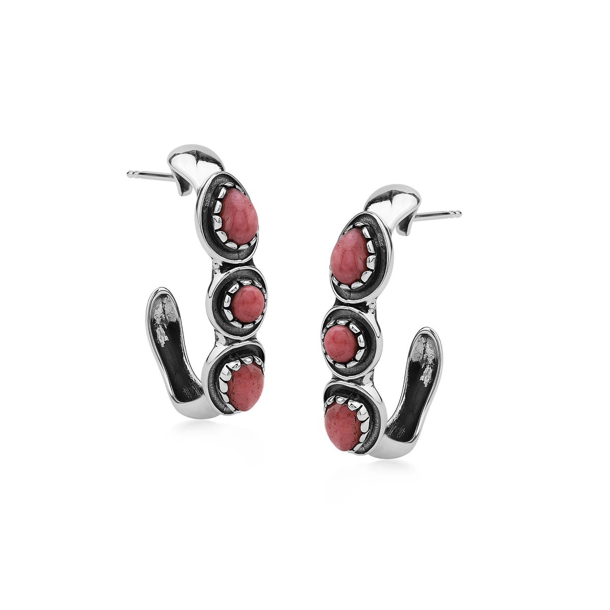 EXCLUSIVELY OURS! Sterling Silver Rhodonite Pear and Round Cut Hoop Earrings