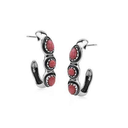 EXCLUSIVELY OURS! Sterling Silver Rhodonite Pear and Round Cut Hoop Earrings