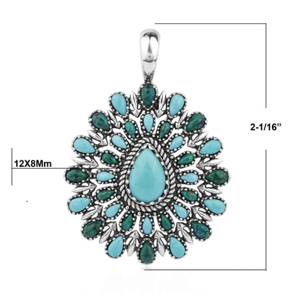 LIMITED EDITION! Sterling Silver Kingman Turquoise and Chrysocolla Pear Cluster Pendant Enhancer