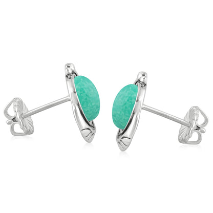 EXCLUSIVELY OURS! Sterling Silver Green Turquoise Leaf Design Button Earrings