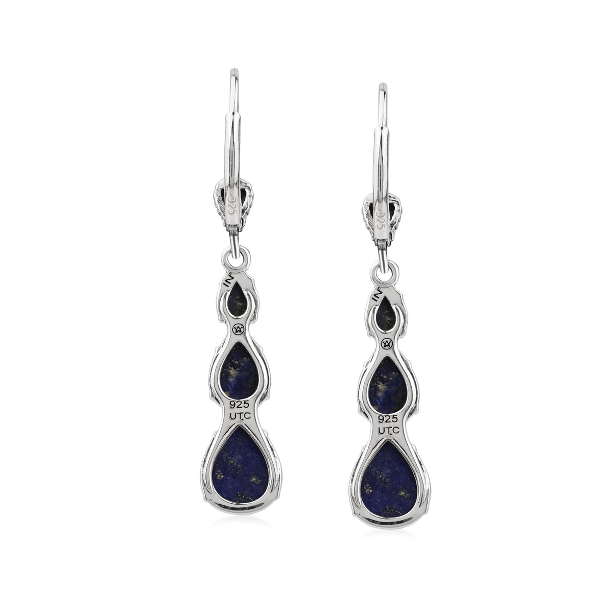 Sterling Silver Lapis 3-Pear Drop Lever Back Earrings